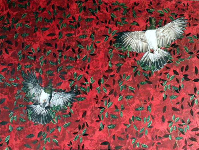 NZ Wood Pigeons in Flight by Kate Beatty