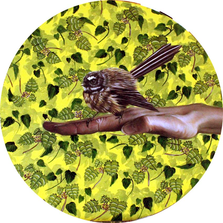 Fantail on Artist’s Hand by Kate Beatty