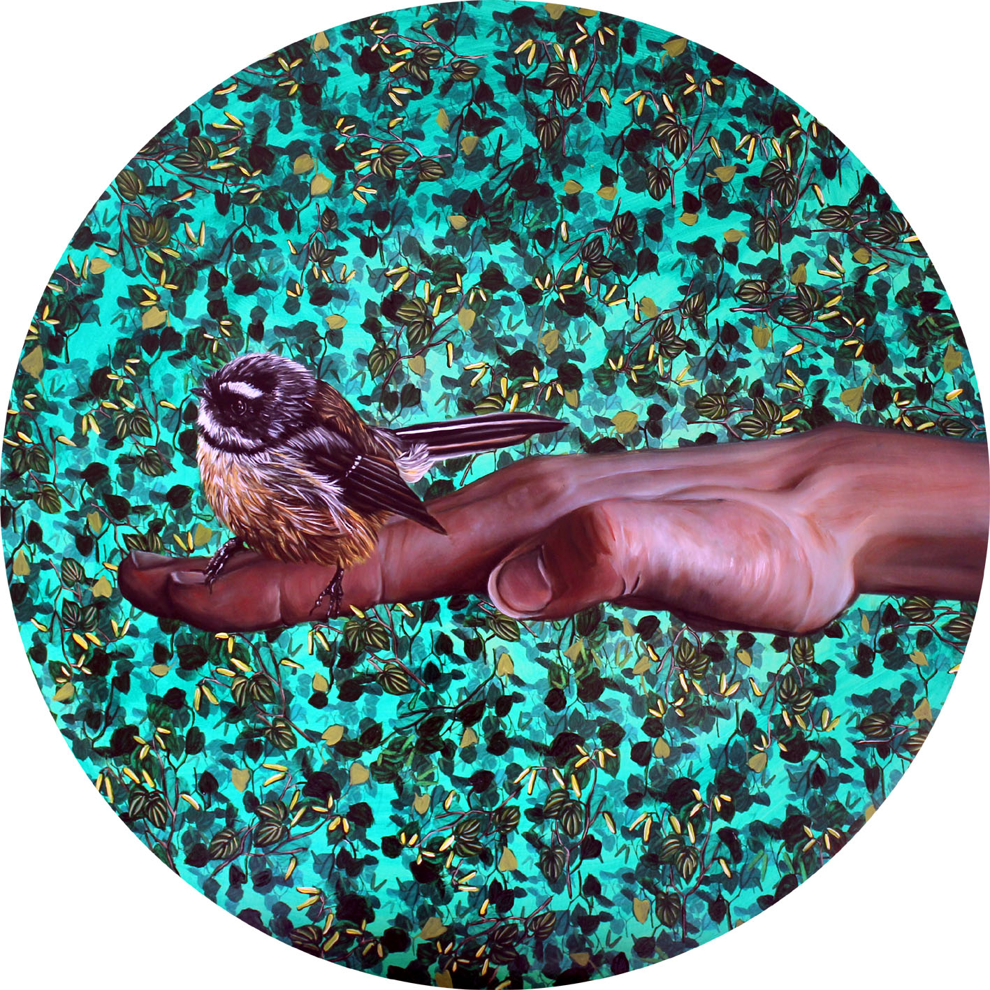 Fantail on Artist’s Hand by Kate Beatty
