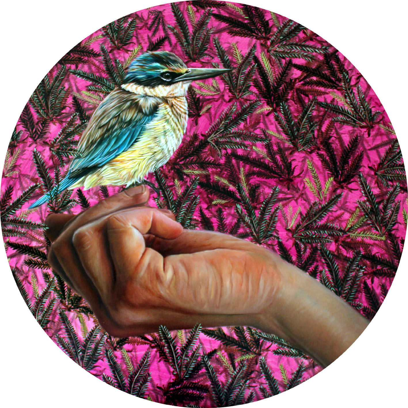 Kingfisher on Artist’s Hand by Kate Beatty