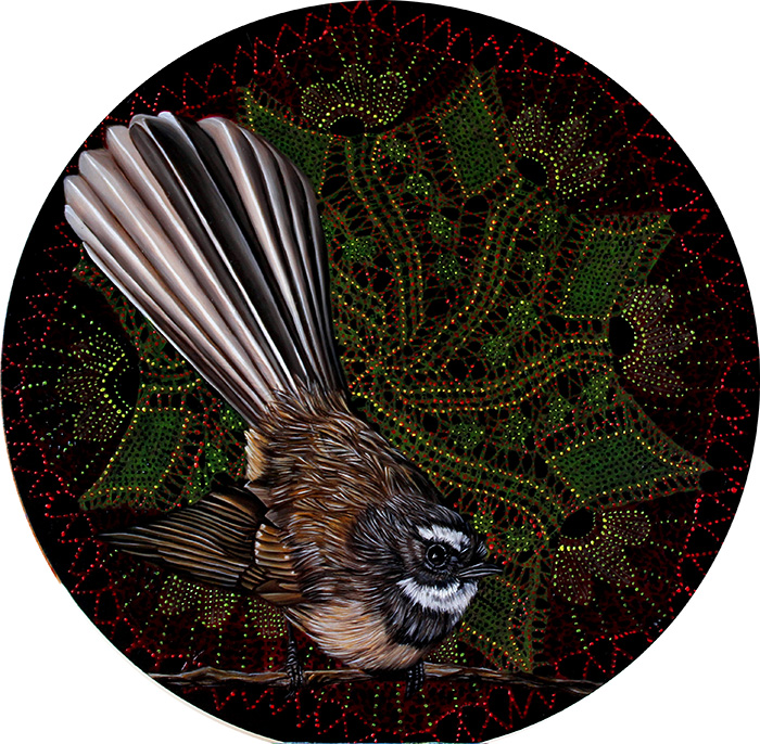 Fantail perched Black Series print